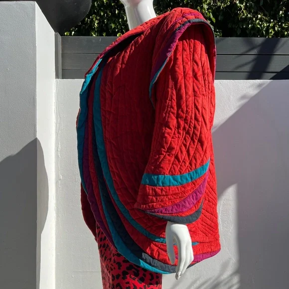 80s Bob Mackie Red Quilt Suede Jacket - Picture 14 of 14